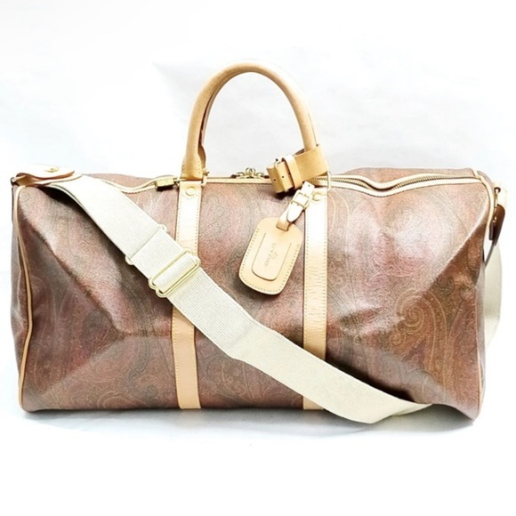 Etro Travel Bag  Brown PVC with strap and lock and key and luggage tag EUC - Picture 1 of 9